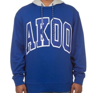 AKOO Men’s Hoodie, Size XXL, Blue & Gray, 80% Cotton & 20% Polyester